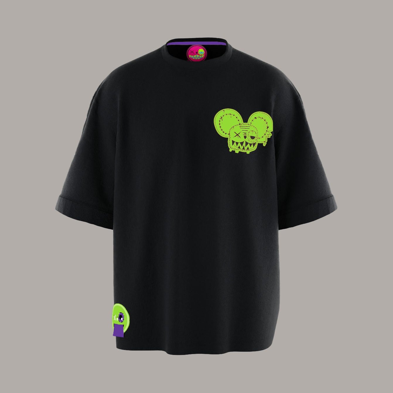 BLACK OVERSIZED T-SHIRT BASIC NOTHING BASIC GREEN!
