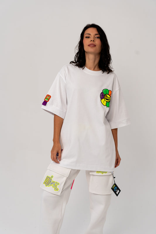 NEON ICE FLOWER T-SHIRT WITH AMIGURUMI WHITE