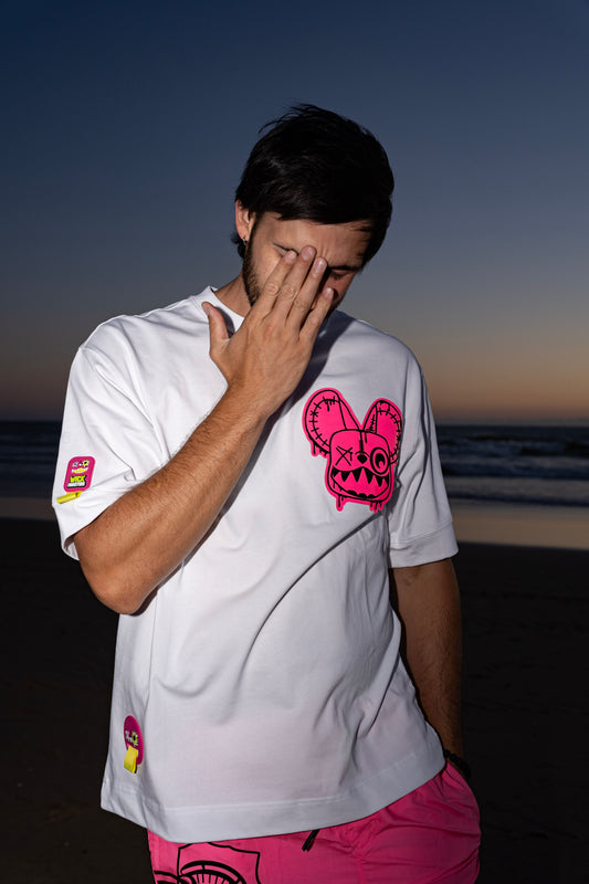 NIGHT RIDERS NOTHING BASIC T-SHIRT WHITE & PINK