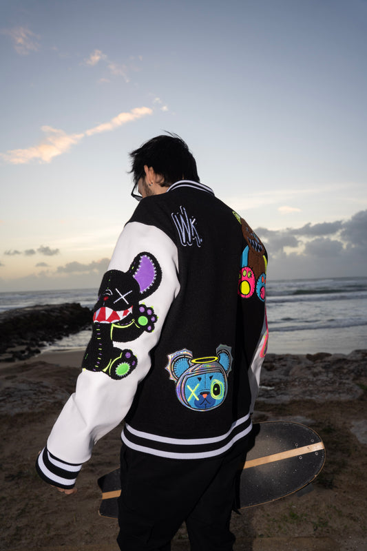 NEON ICE VARSITY BOMBER BLACK & WHITE