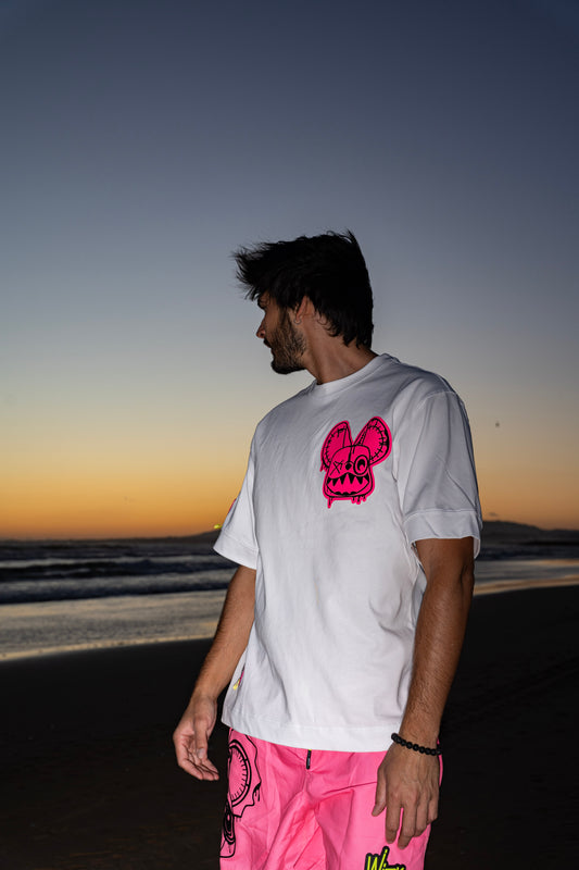 NIGHT RIDERS NOTHING BASIC T-SHIRT WHITE & PINK