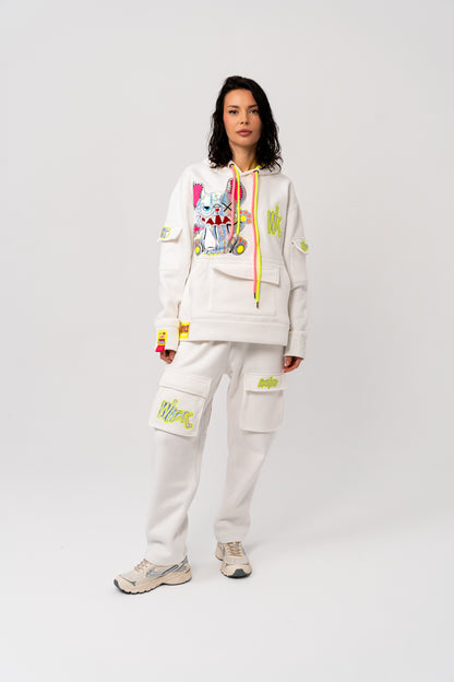NEON ROYALTY CARGO SWEATPANTS WHITE