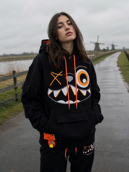 ORANGE AND BLACK HOODIE