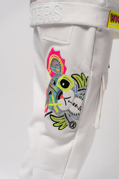 NEON ROYALTY CARGO SWEATPANTS WHITE