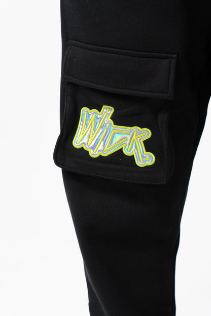 NEON ROYALTY CARGO SWEATPANTS BLACK