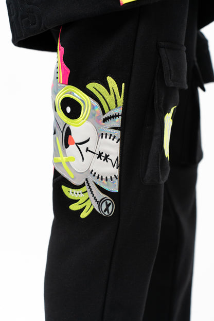 NEON ROYALTY CARGO SWEATPANTS BLACK