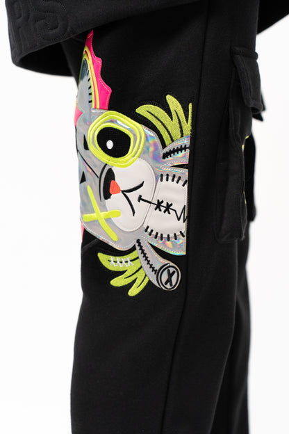 NEON ROYALTY CARGO SWEATPANTS BLACK