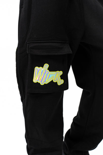 NEON ROYALTY CARGO SWEATPANTS BLACK
