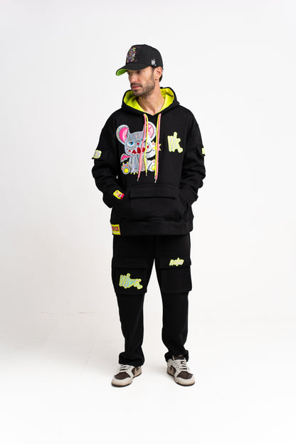 NEON ROYALTY CARGO SWEATPANTS BLACK