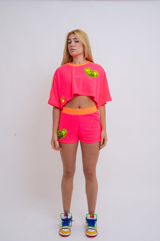 NEON PINK SHORT TOWEL SHORTS