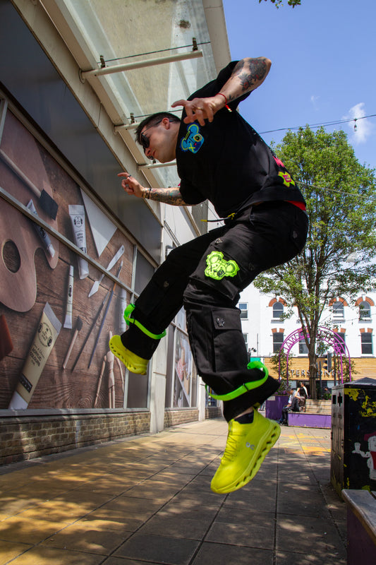 NIGHT RIDERS CONVERTIBLE CARGO PANTS BLACK & YELLOW