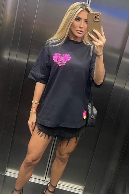 OVERSIZED BLACK BASIC NOTHING BASIC PINK T-SHIRT