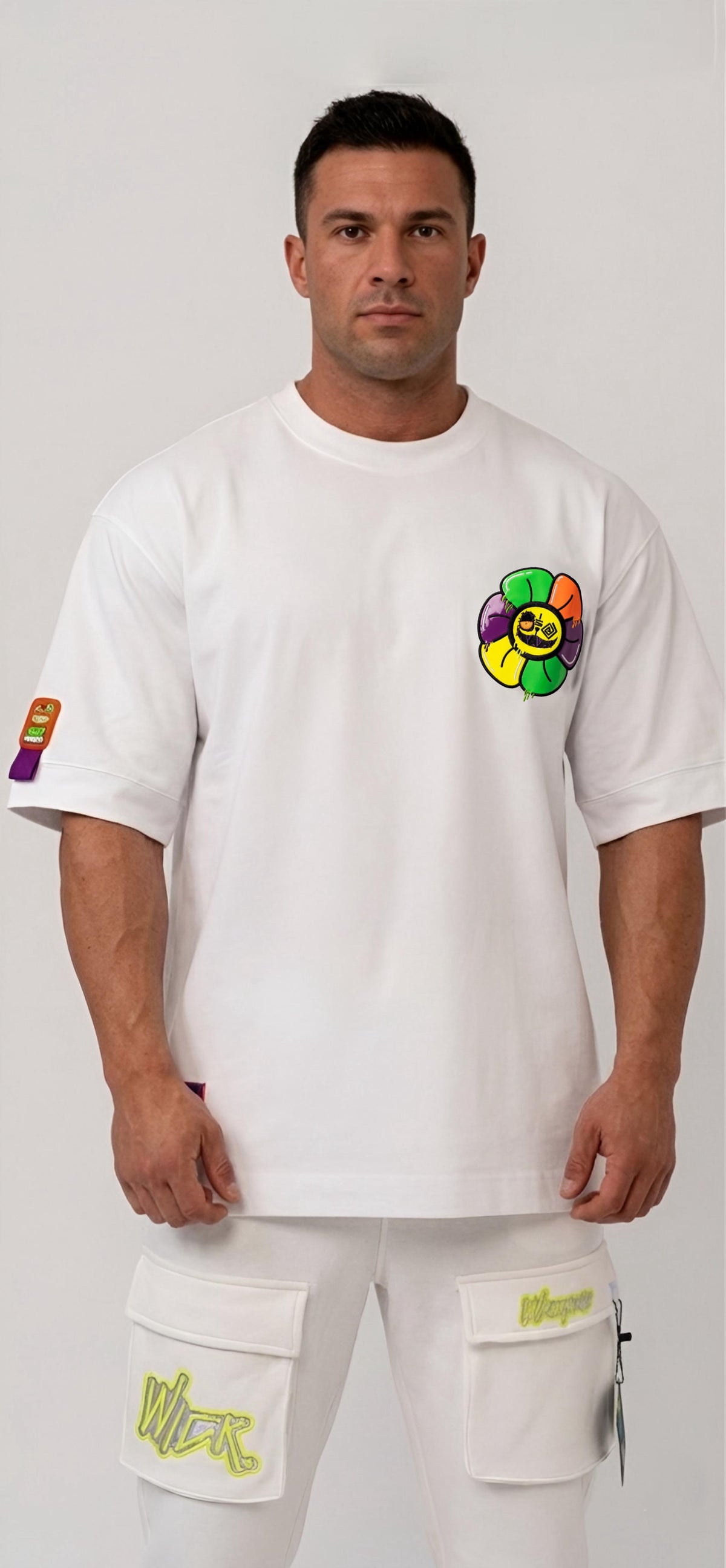 NEON ICE FLOWER T-SHIRT WITH AMIGURUMI WHITE
