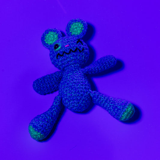 Amigurumi Collectible Blue & Green under UV light (UV mode)