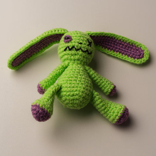 Amigurumi Collectible Green - hand-crocheted green bunny, studio photo
